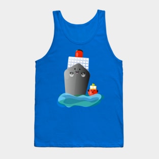 Cute ocean liner ship tug cartoon illustration Tank Top